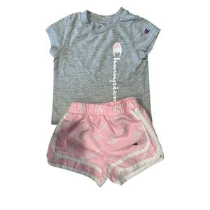 Champion Kids Gray Tee and Pink Shorts Set